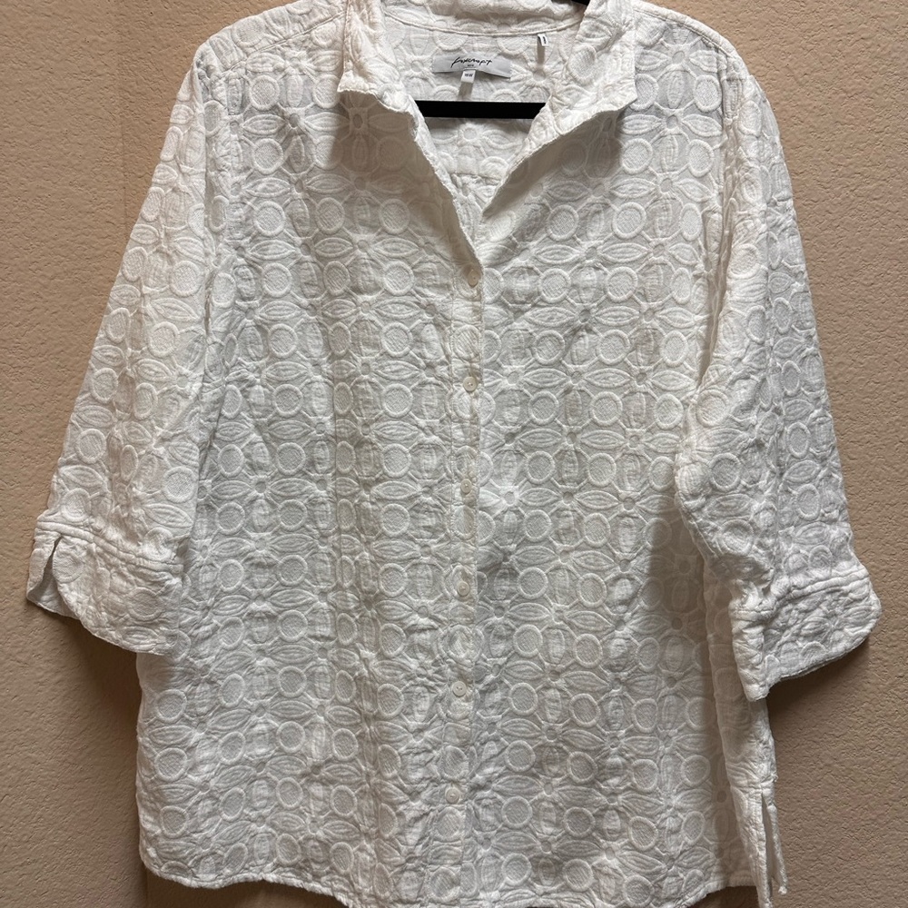 Foxcroft White Relaxed Notched Collar Blouse